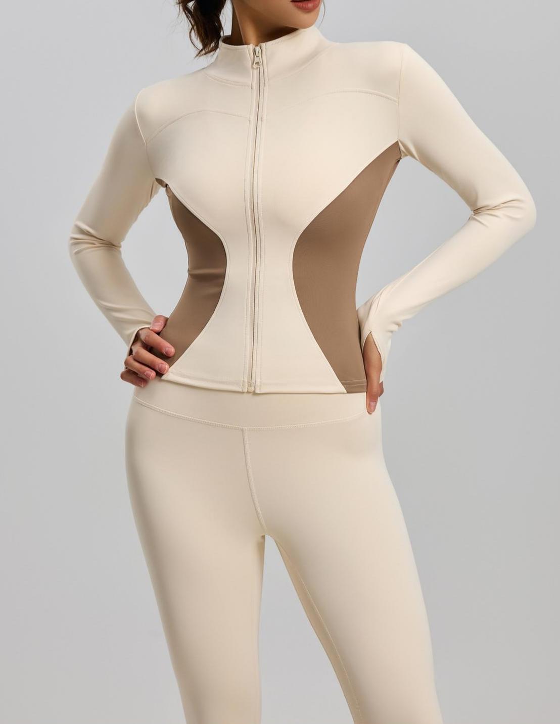 Lila Zen Color Block Slim Fit Yoga Jacket with 3D Zipper