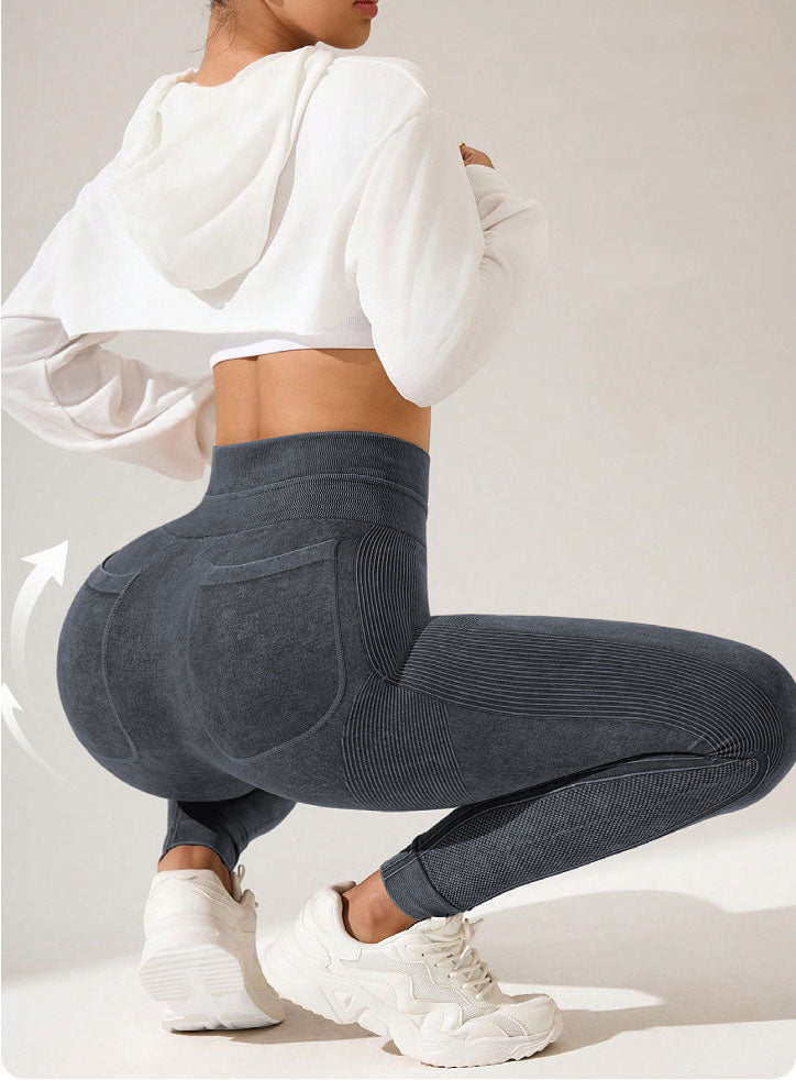 Lila Zen Women's Double Waist Lifting and Hip Shaping Yoga Pants with Back Pockets