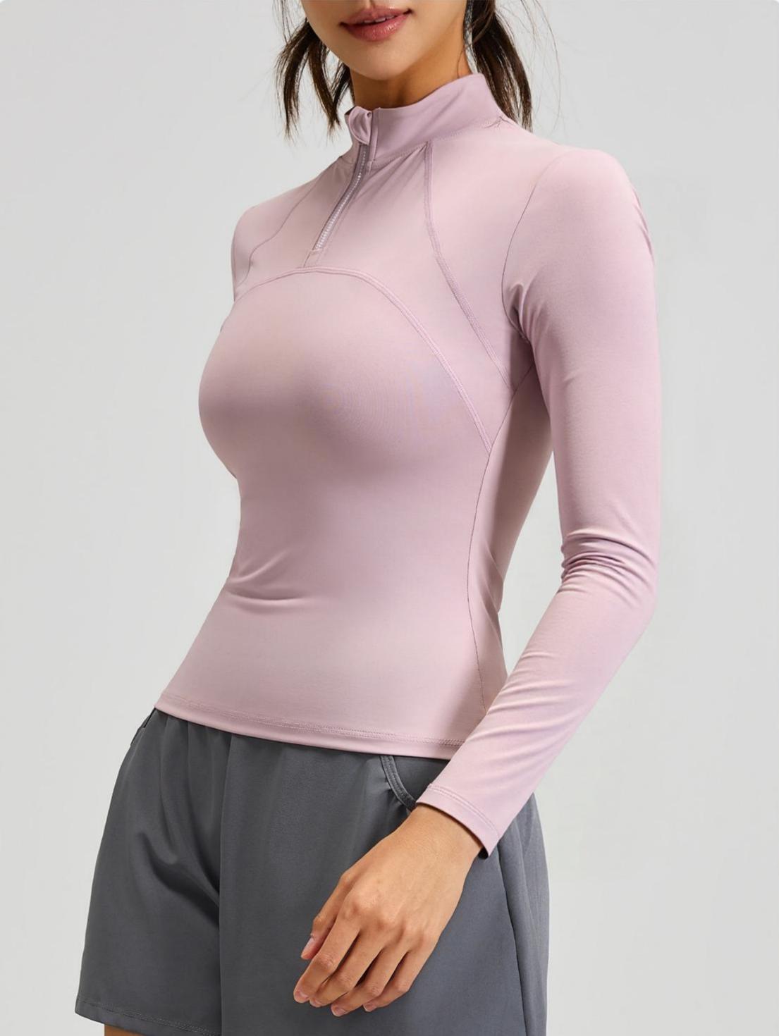 Lila Zen Women's Slim Fit Breathable Long-Sleeved Sports Yoga Wear with Half Zipper at the Neckline