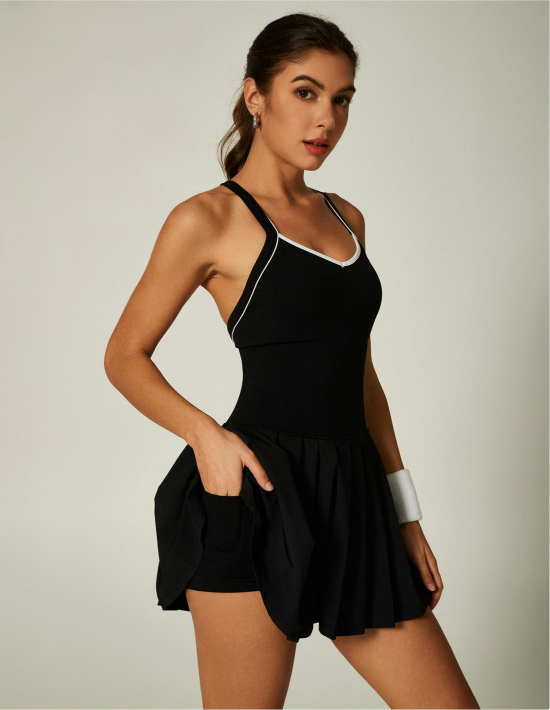 Lila Zen new high-elastic color-blocked pleated jumpsuit tennis dress