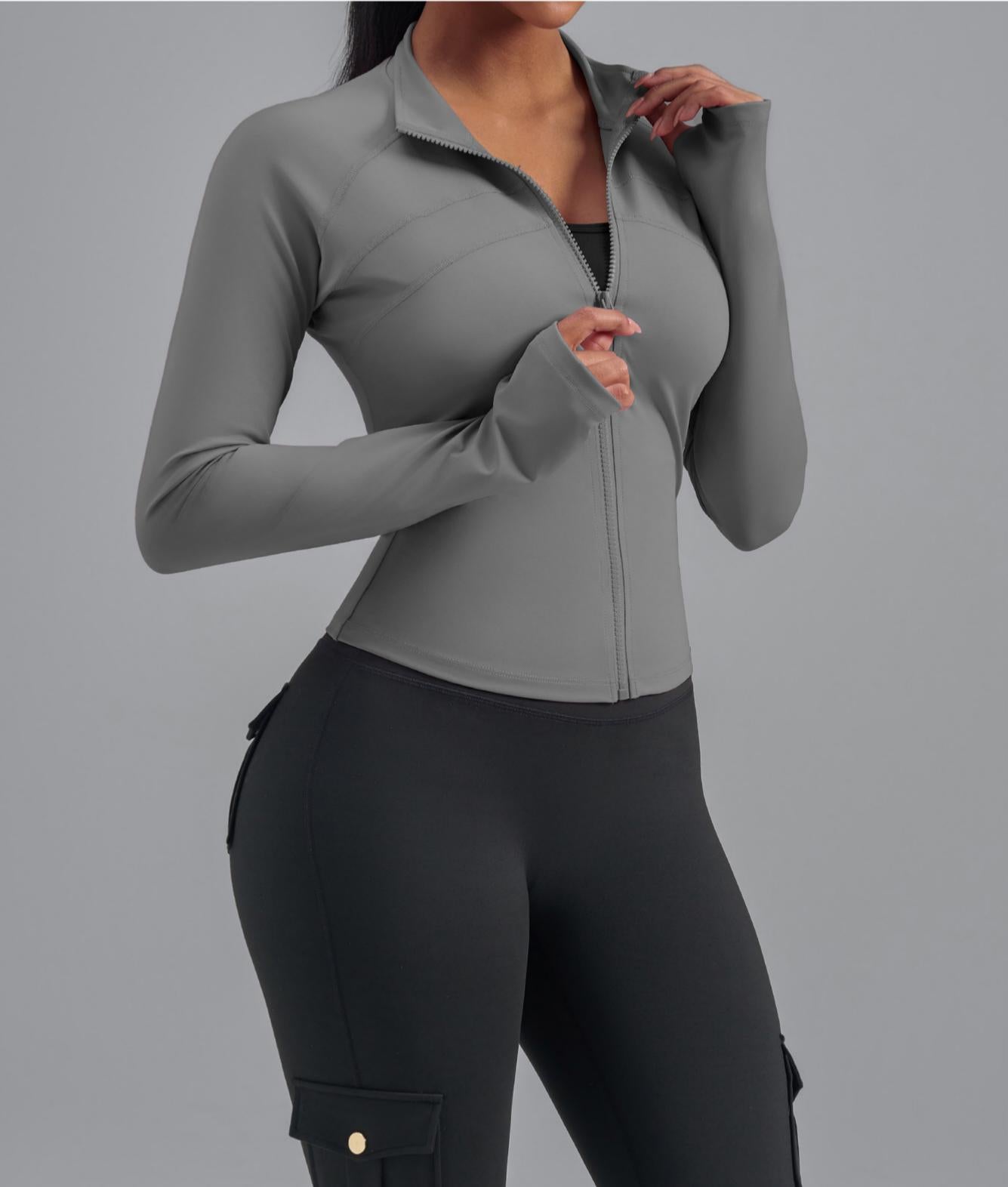 Lila Zen Women's Plus Size Zipper Elastic Fit Bodycon Sports Jacket Yoga Wear