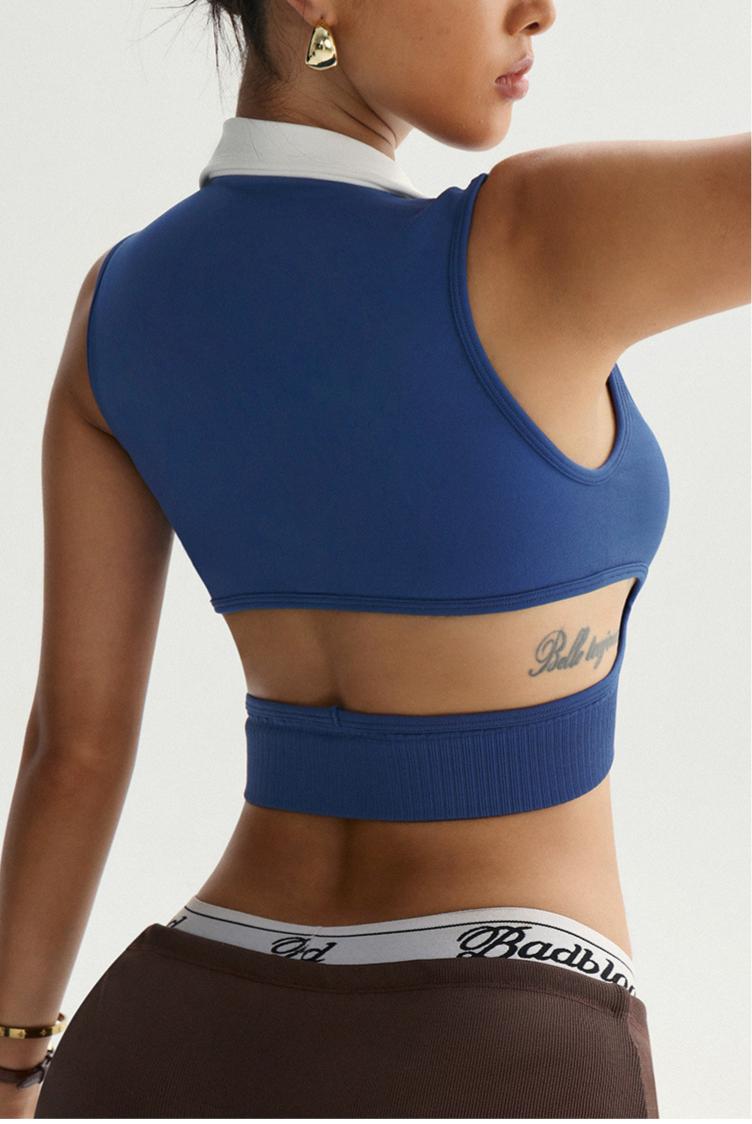 Lila Zen Collared Color-Blocked V-Neck Yoga Vest