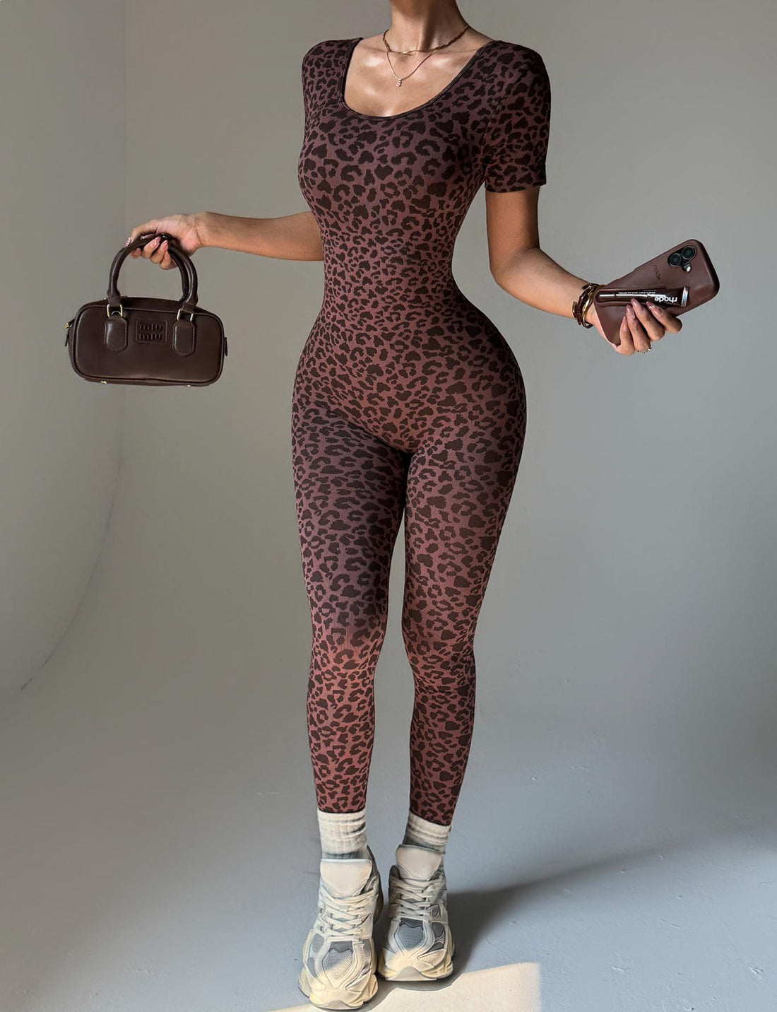 Lila Zen Fashion Leopard Print Sexy Open Back Seamless Slimming Sports Yoga One-Piece Bodysuit