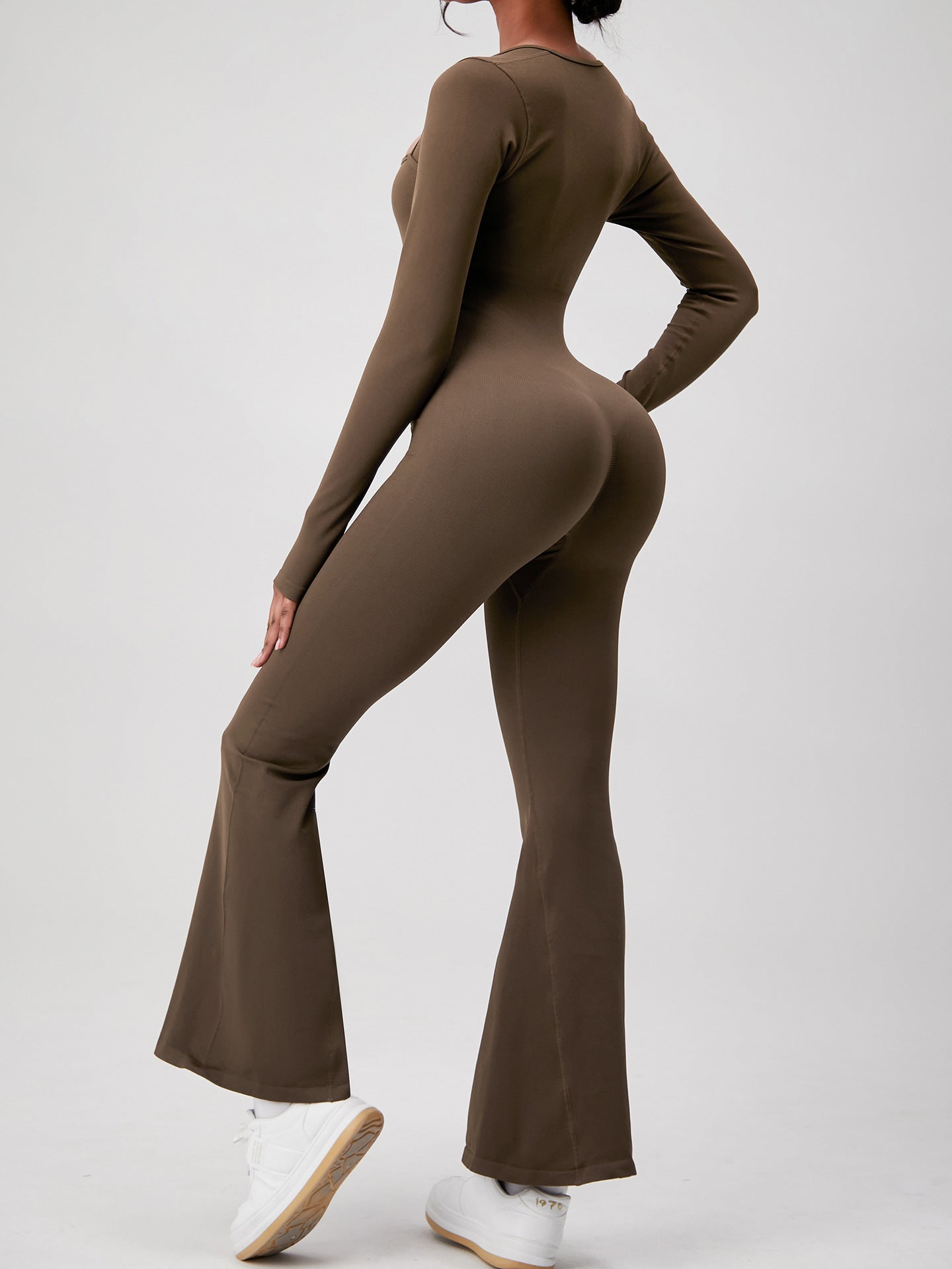 Lila Zen Seamless Square Neck Slim Fit Onesie Yoga Suit Long Sleeve