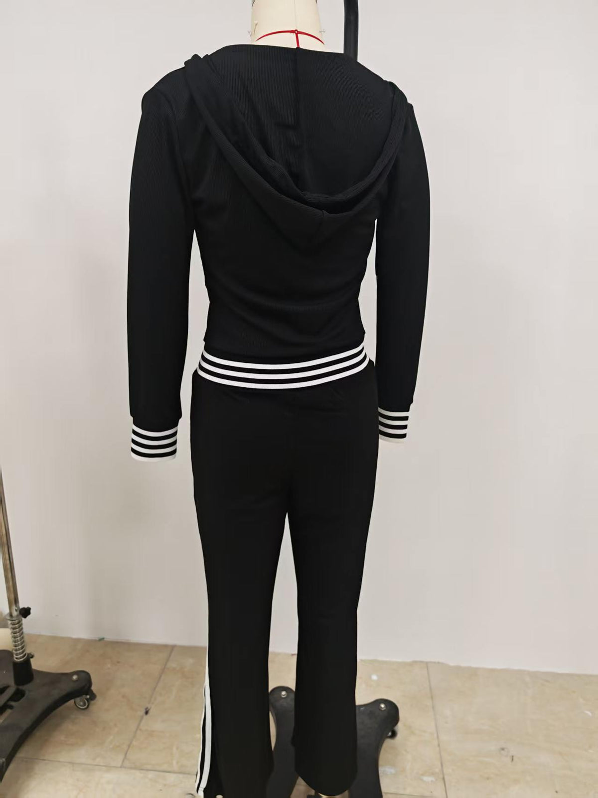 Retro Hooded Zipper Knitted Jumpsuit – Dark Blue