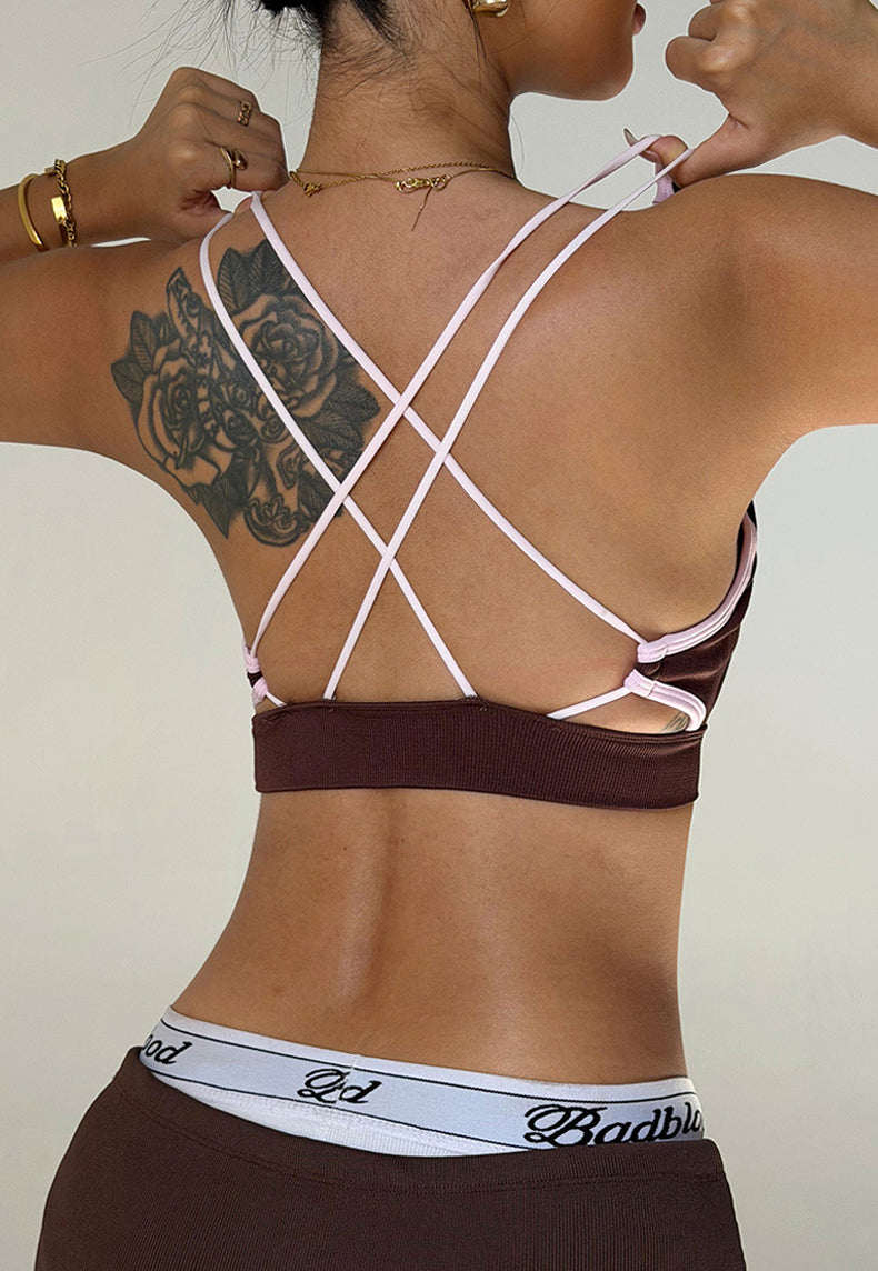 Lila Zen Color Block Double Strap Crossback Sports Bra