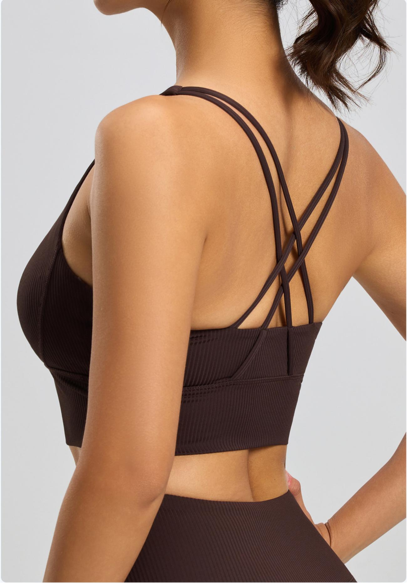 Lila Zen Striped Shock-Proof Double-Strap Thin Shoulder Straps Crossback Yoga Bra