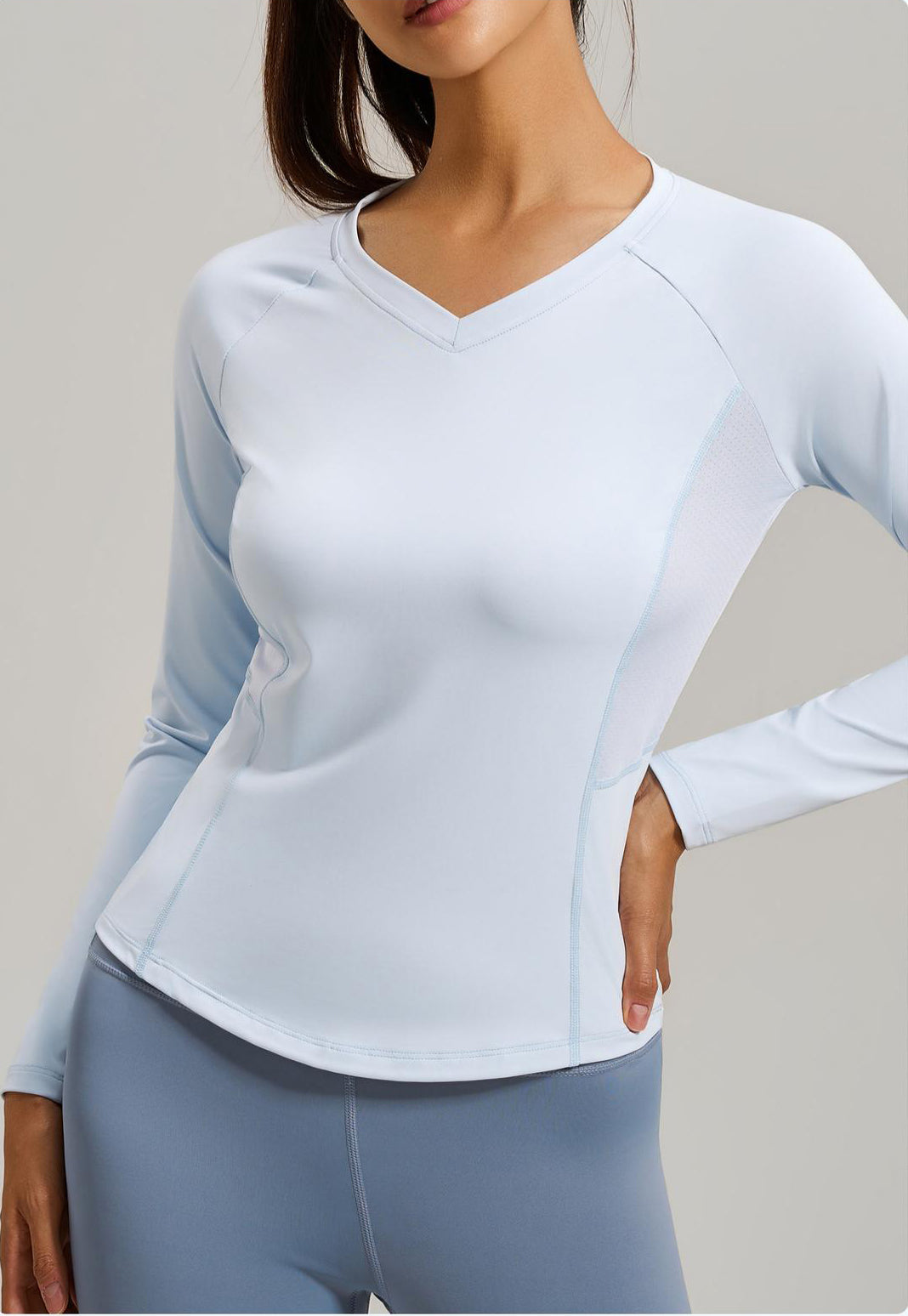 Lila Zen Backless Mesh V-Neck Yoga Fitness Long-Sleeve Top