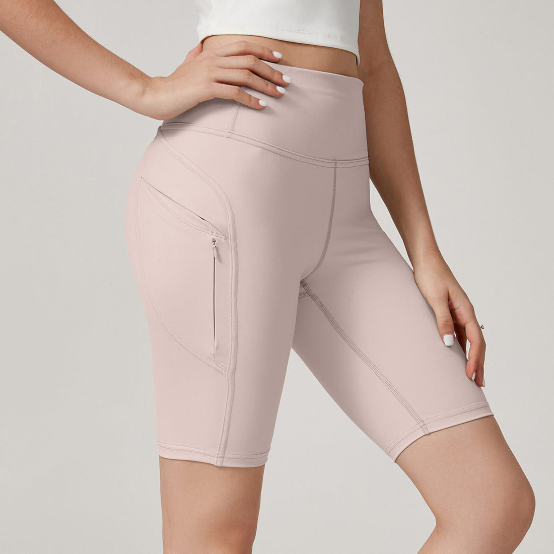 Lila Zen High-Waisted Hip-Lifting Side Pocket Cycling Fit Shorts (5/8" Yoga Pants)