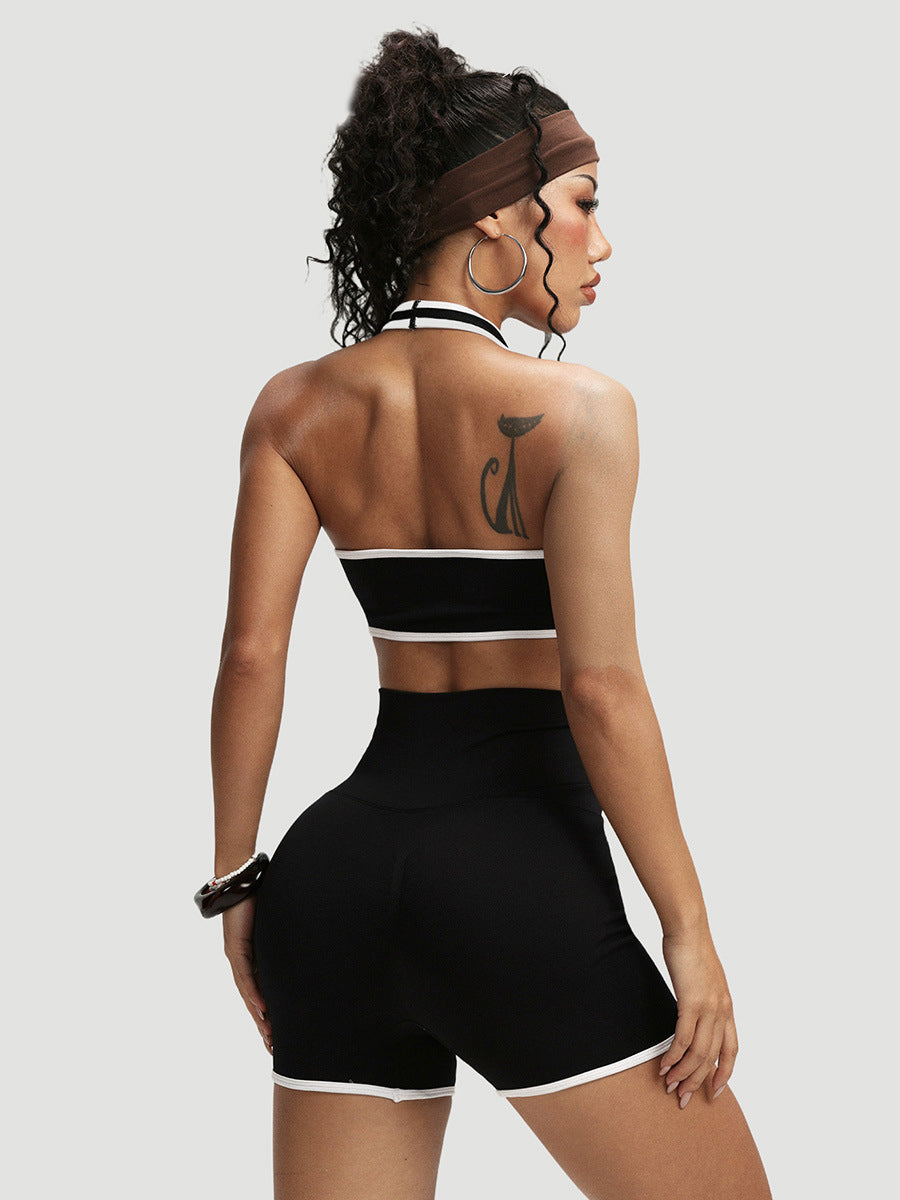 Lila Zen V V Lila Zen Deep V Halter Neck Bra Top + V-Shaped High Waist Slimming Shorts Yoga Sports Cycling Set
