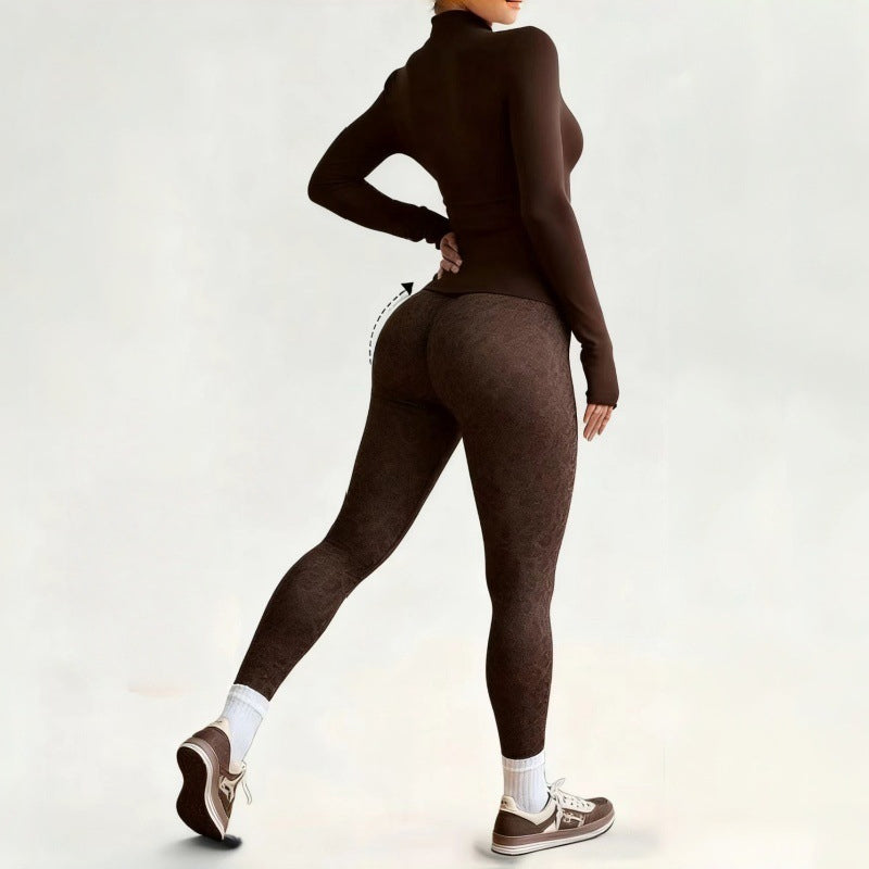 Lila Zen Leopard Print Yoga Vest, High-Waisted Hip-Lifting Pants, Zippered Long-Sleeve Yoga Three-Piece Set