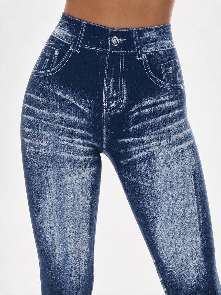 Deep V Back Denim Slim Leggings