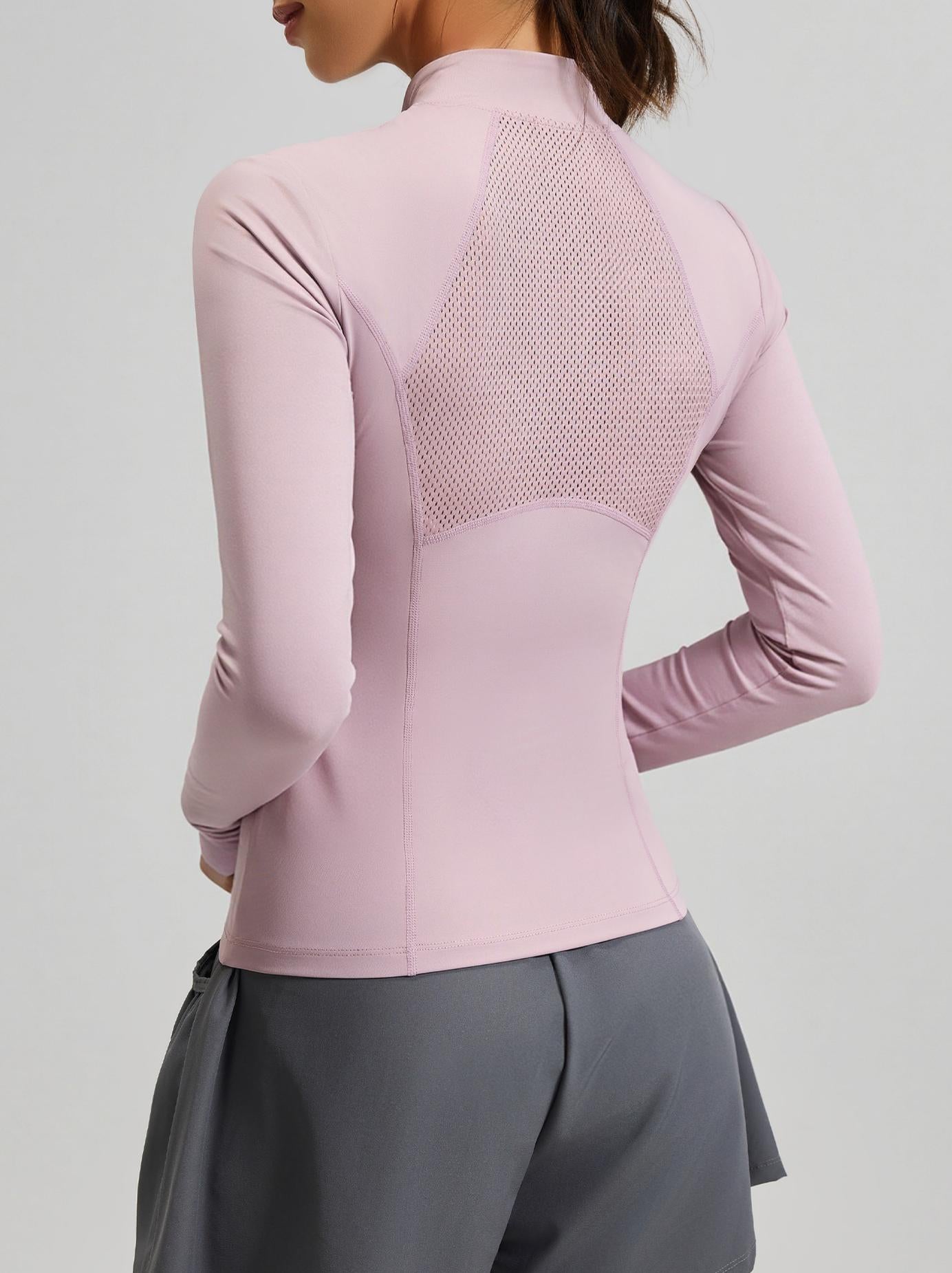 Lila Zen Women's Slim Fit Breathable Long-Sleeved Sports Yoga Wear with Half Zipper at the Neckline