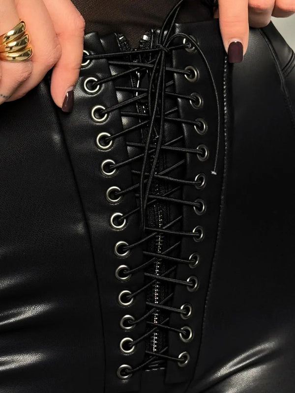 Sexy leather push up lace-up leggings