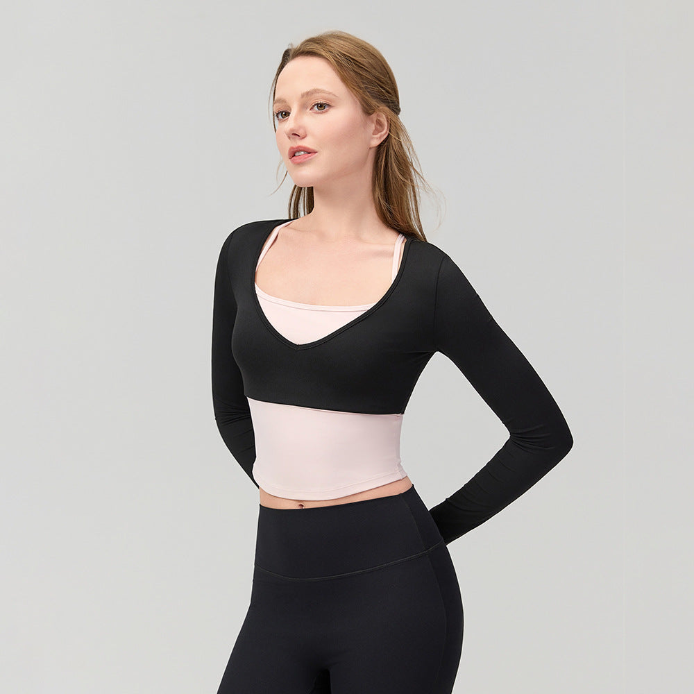 Contrast Layered V-Neck Flare Pants Set