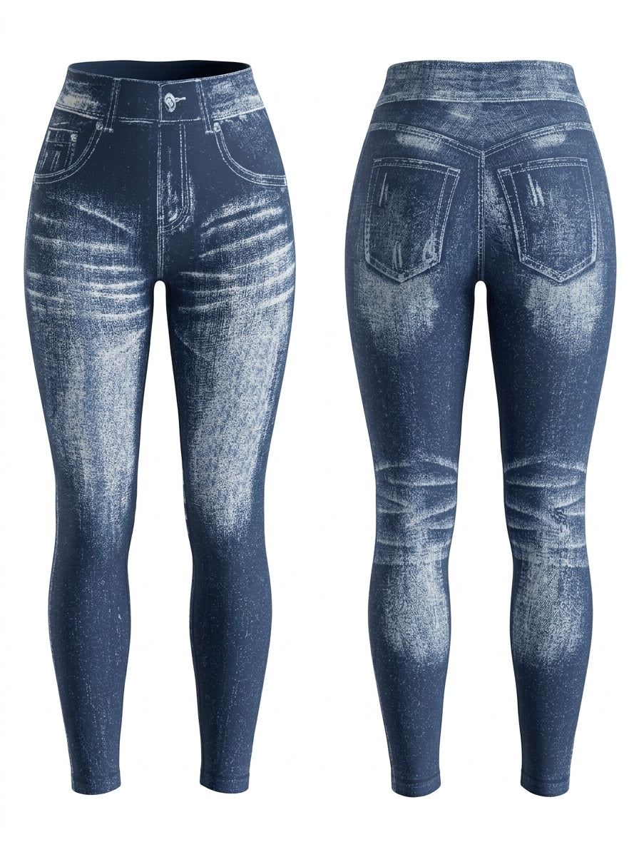Deep V Back Denim Slim Leggings