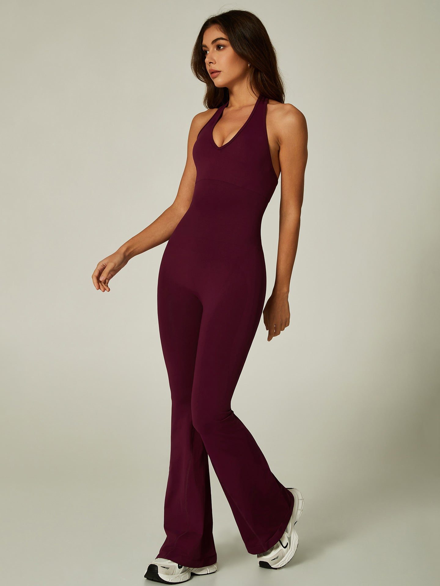 Lila Zen Sexy Halter-Neck Backless Flare Pants Yoga Fitness Sports Bodysuit