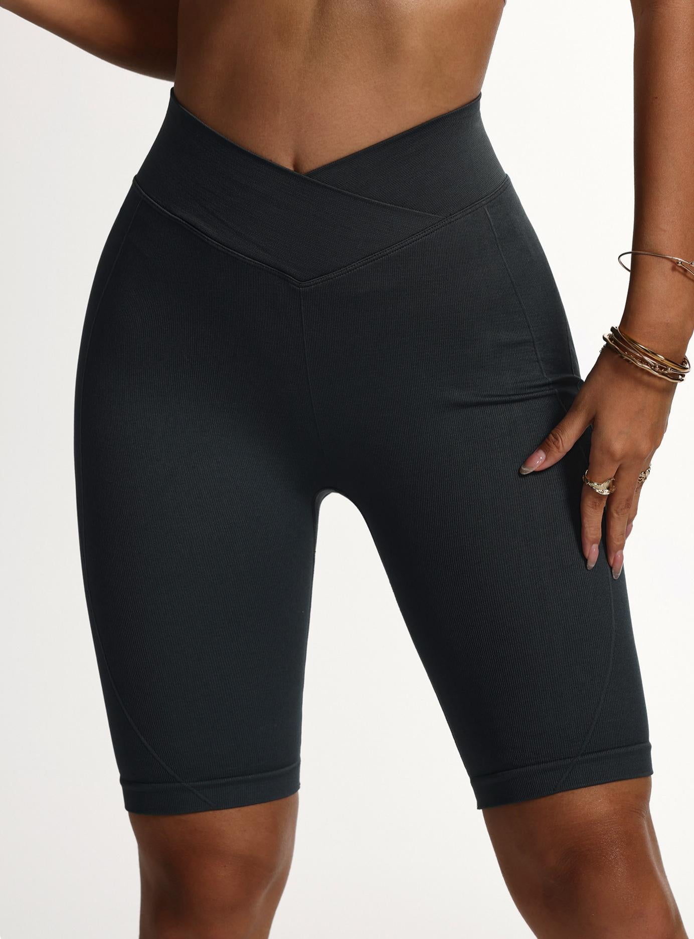 Lila Zen Seamless Cross Waist Yoga Pants with Butt-Lifting Gathered Running and Fitness Shorts