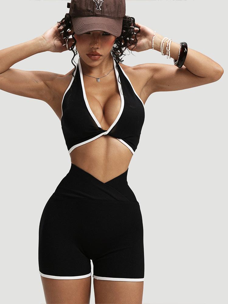 Lila Zen V V Lila Zen Deep V Halter Neck Bra Top + V-Shaped High Waist Slimming Shorts Yoga Sports Cycling Set