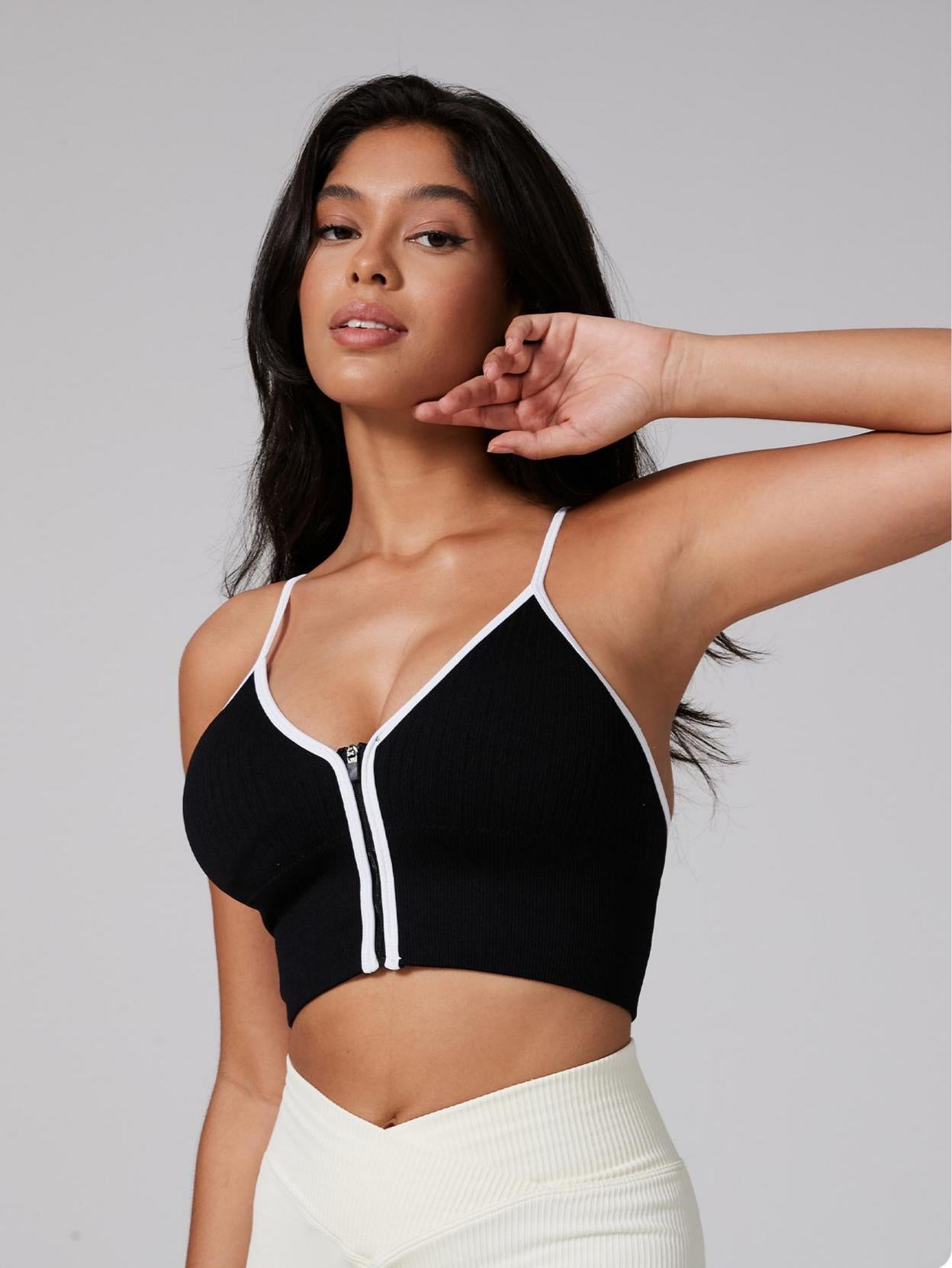 Lila Zen V Lila Zen Front Zipper Color Block Deep V Yoga Fitness Bra