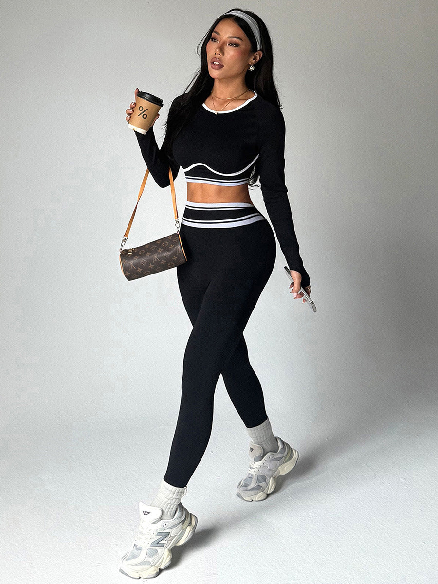 Lila Zen V Lila Zen New Round Neck Long Sleeve Yoga Top with Deep V-Back for Hip Lifting Yoga Pants Sports Set
