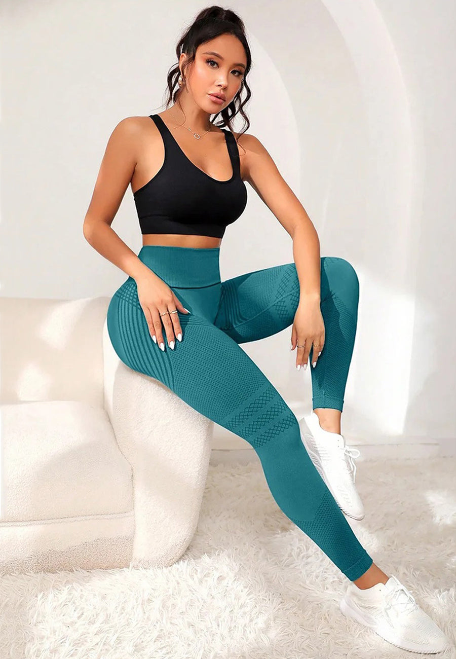 Lila Zen Seamless High-Waisted Mesh Texture Hip-Lifting Slimming Yoga Cycling Pants