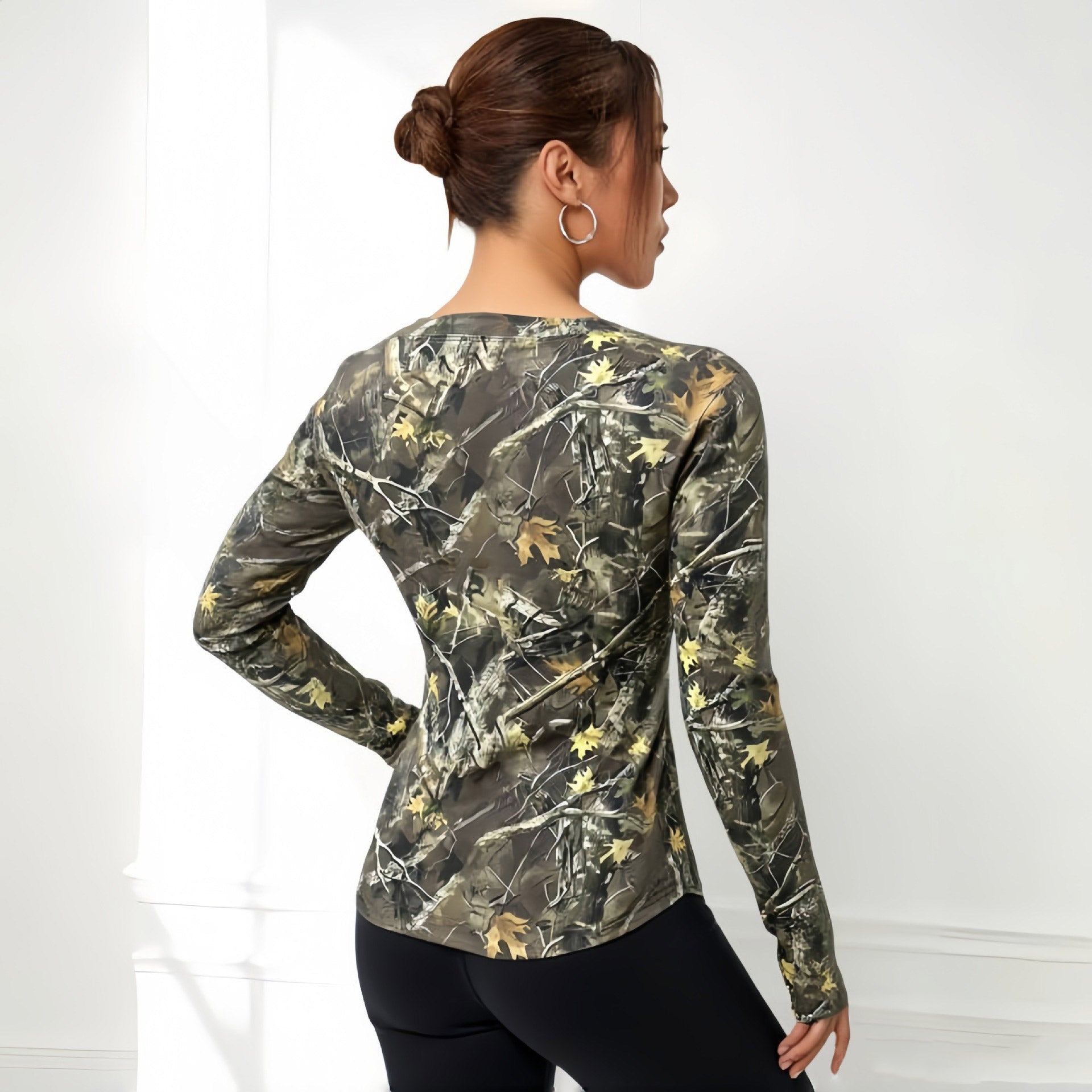 Lila Zen T Lila Zen Retro Maple Leaf Print Side-Ruffled Waist-Slimming Yoga T-Shirt