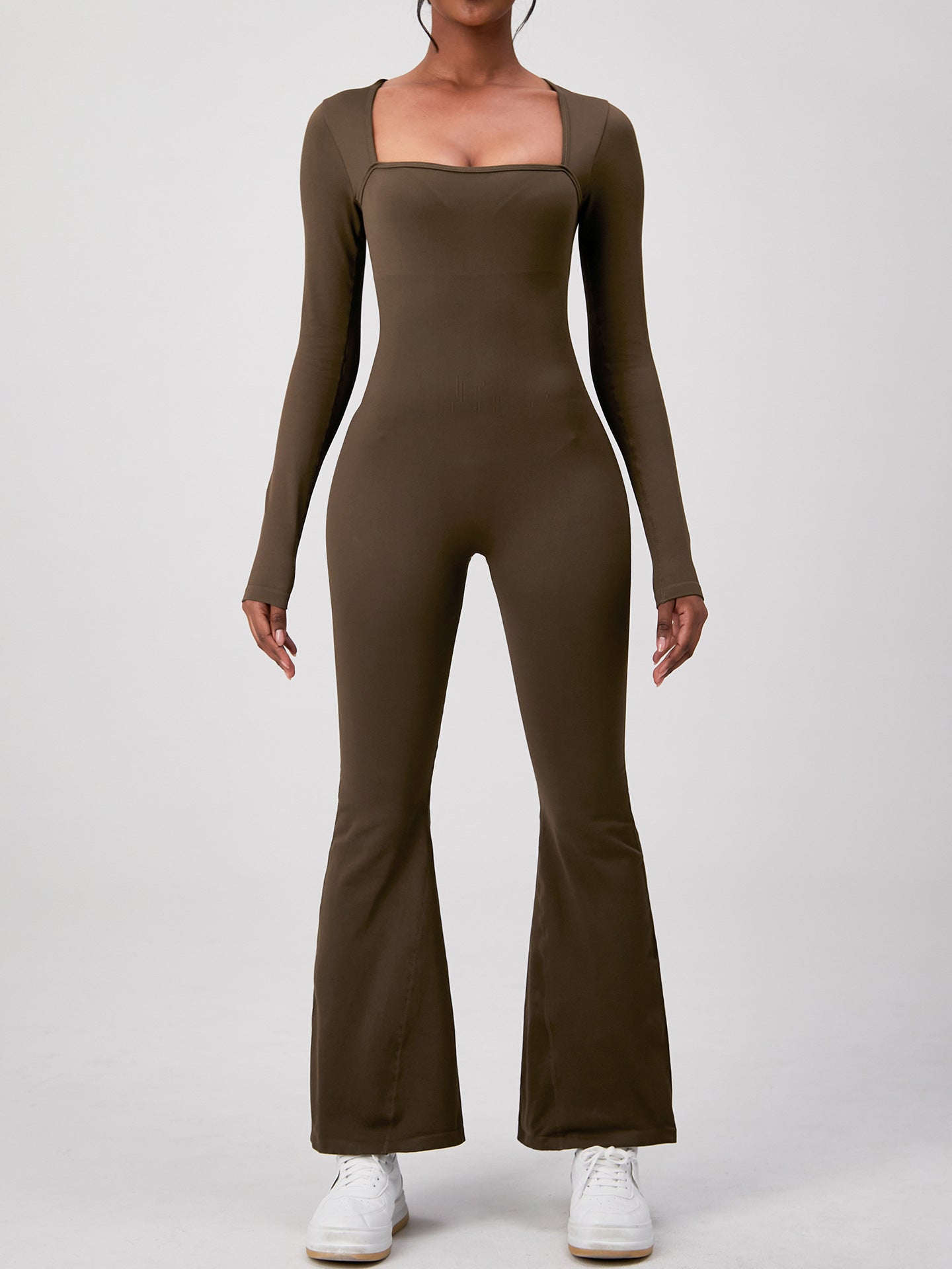 Lila Zen Seamless Square Neck Slim Fit Onesie Yoga Suit Long Sleeve