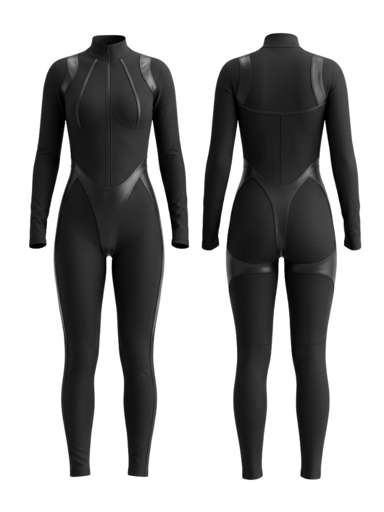 Trendy zipper stand collar jumpsuits