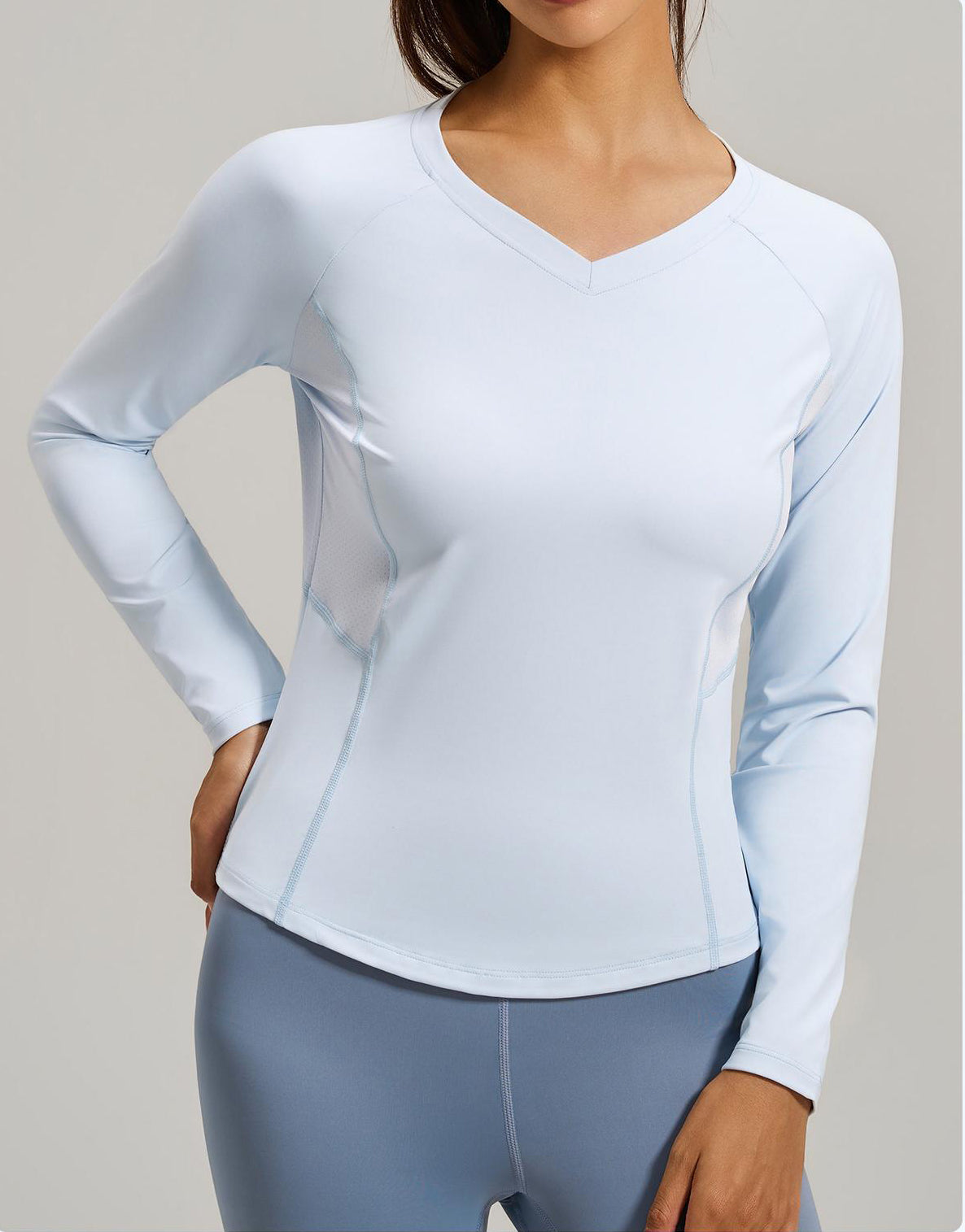 Lila Zen Backless Mesh V-Neck Yoga Fitness Long-Sleeve Top