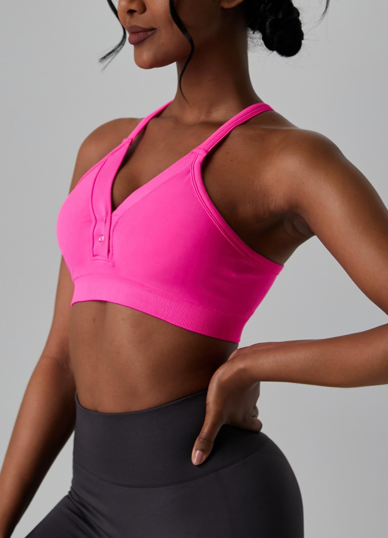 Lila Zen V Lila Zen Deep V Button-Down Backless Yoga Sports Bra