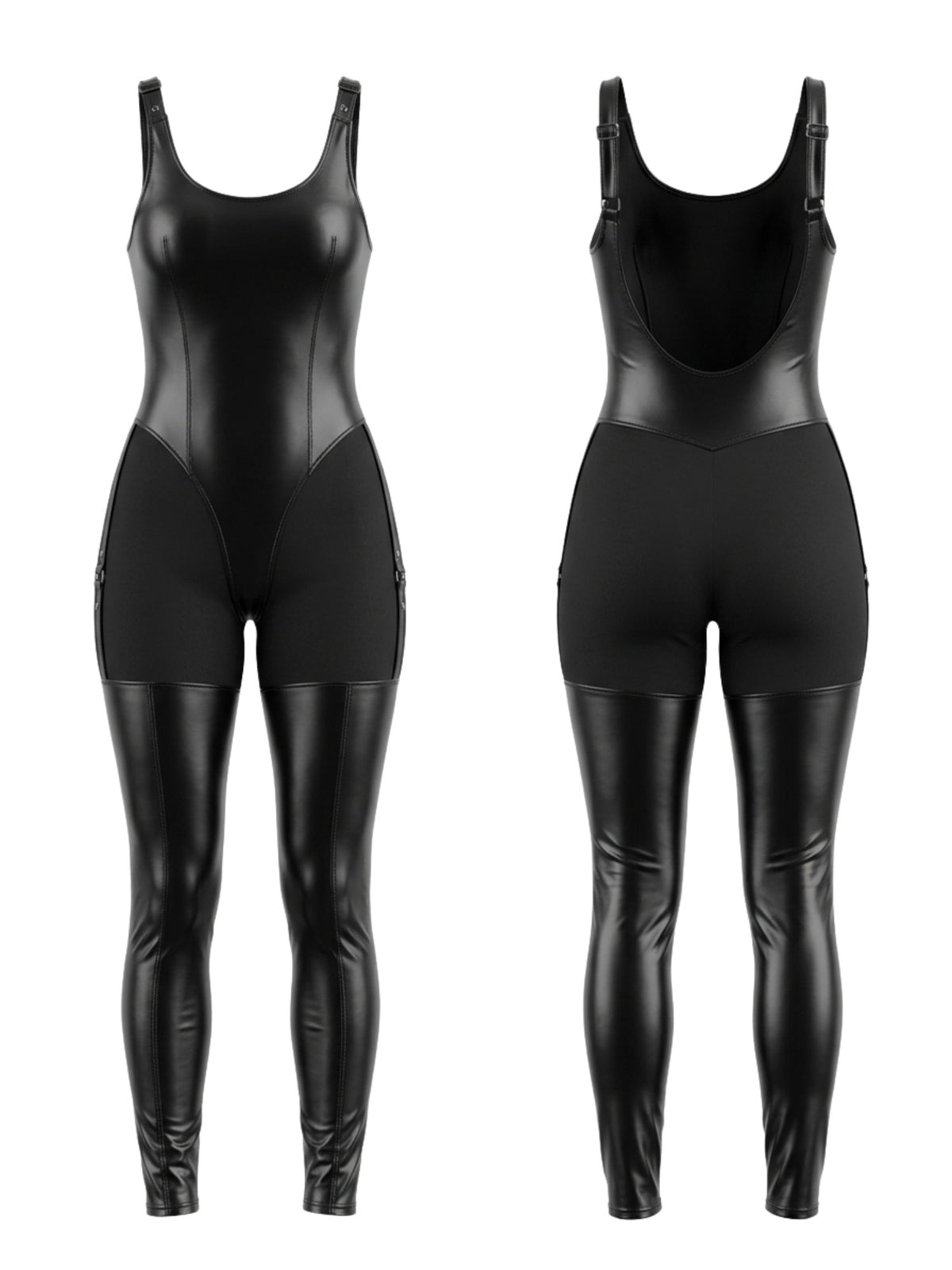 Faux Leather Backless Jumpsuit