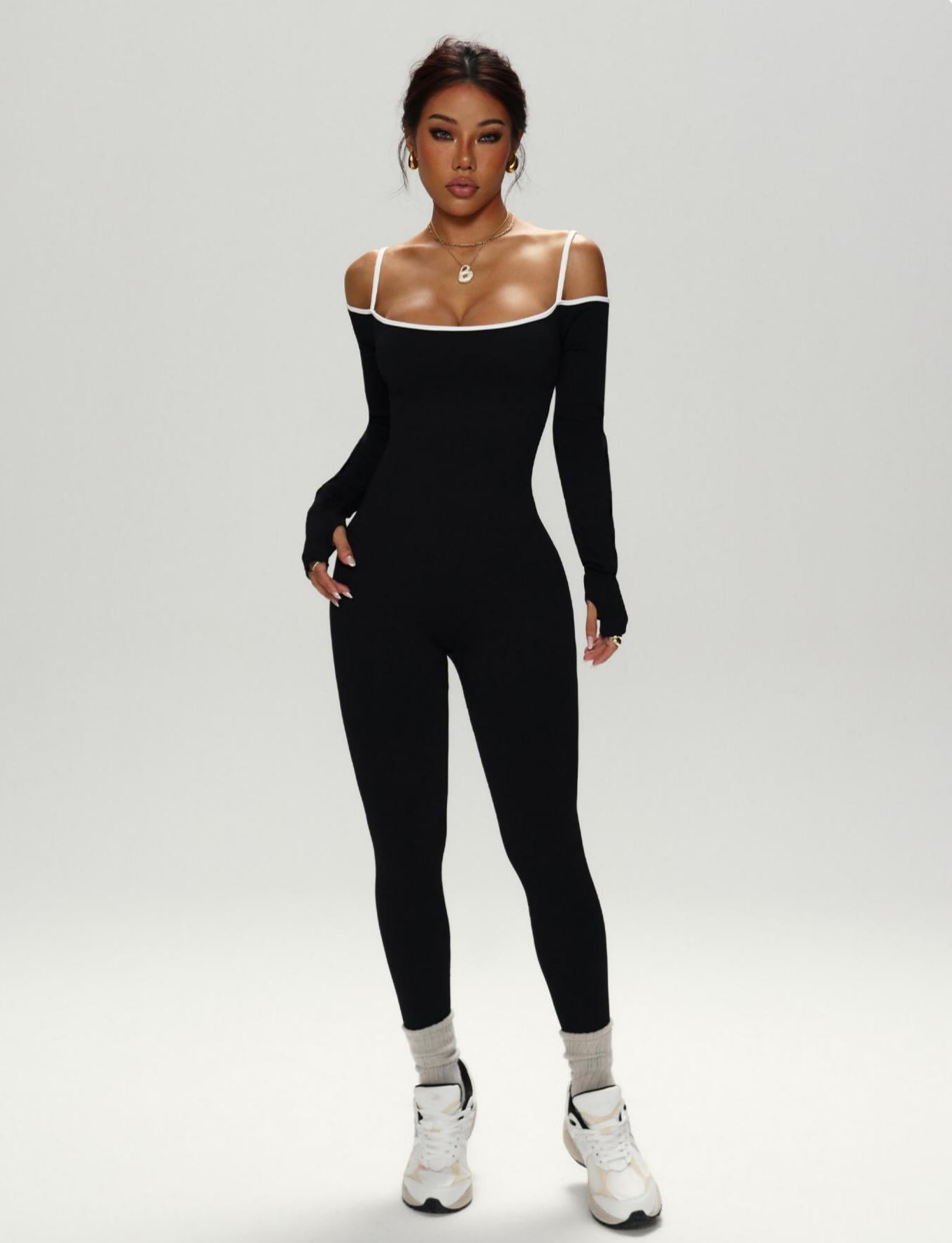 Lila Zen Elegant Off-Shoulder Strap Yoga Bodysuit