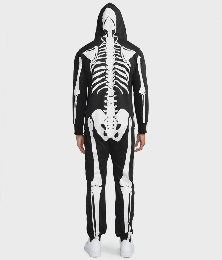 Men's Hooded Zip-Front Skeleton Costume Onesie