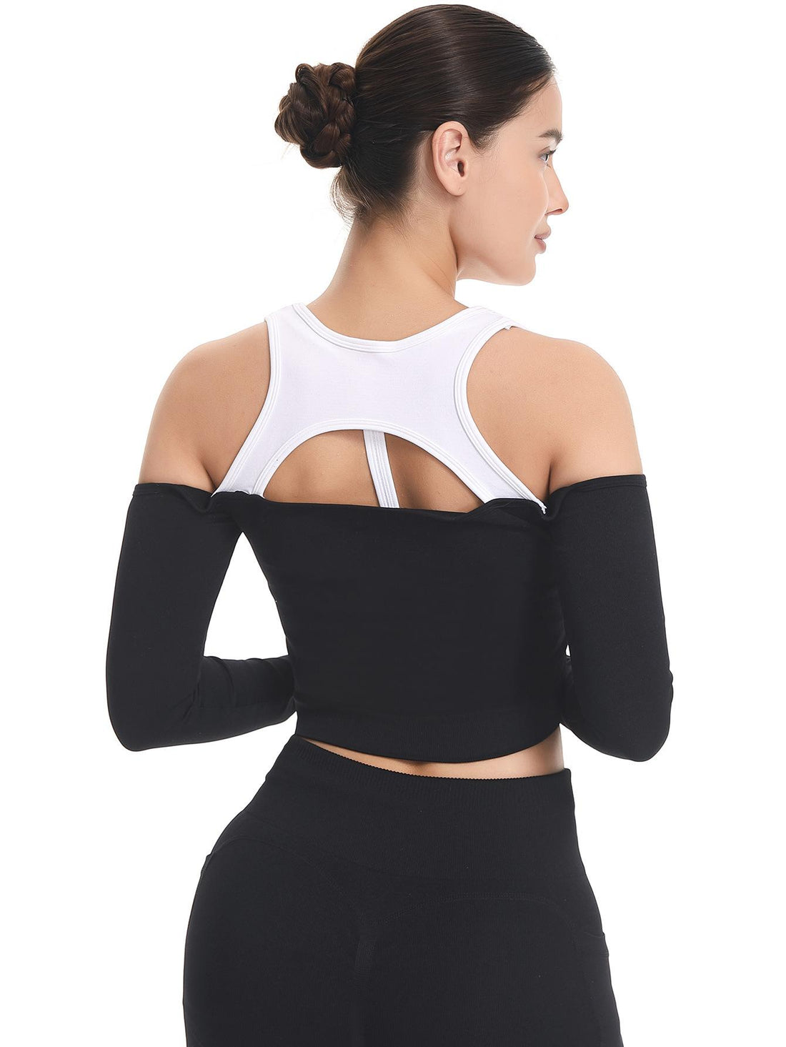 Color-blocked off-shoulder yoga top