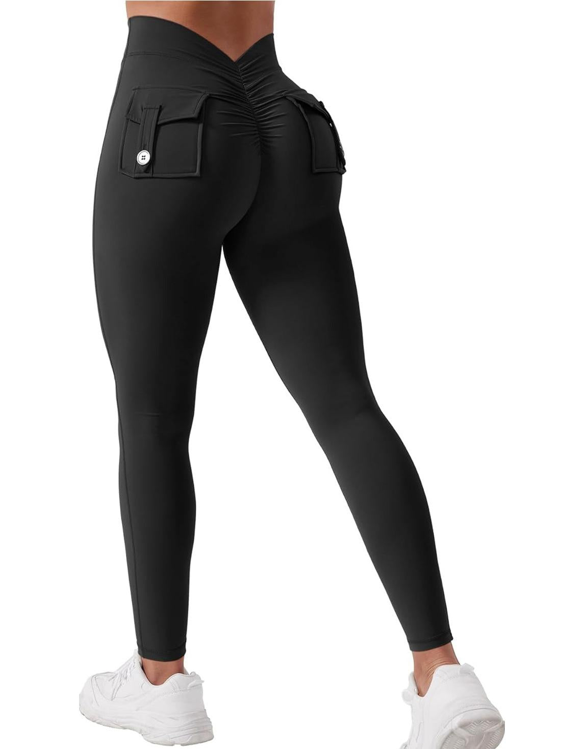 Lila Zen Women's V-Shaped Peach Hip Cargo Pocket Yoga Pants
