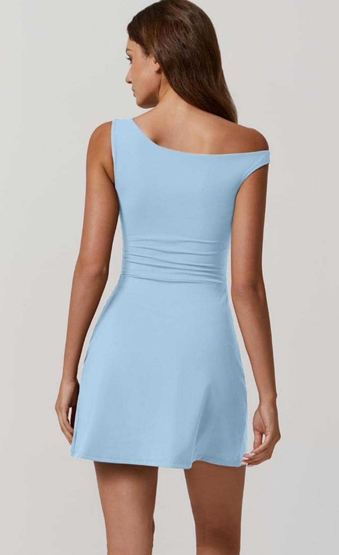 Lila Zen Women's One-Shoulder Sleeveless Tennis Dress with Built-in Shorts and Pockets
