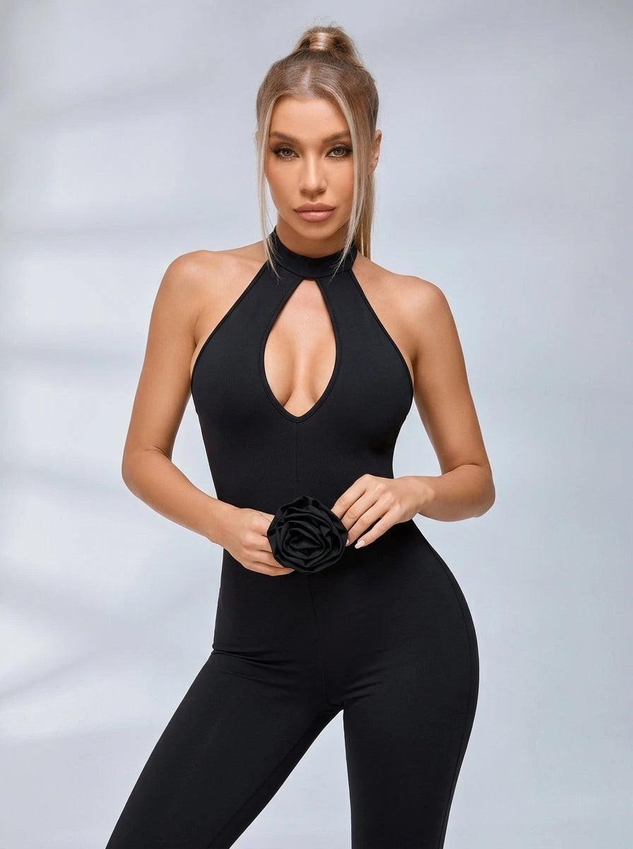 Flower Cutout Backless Jumpsuits