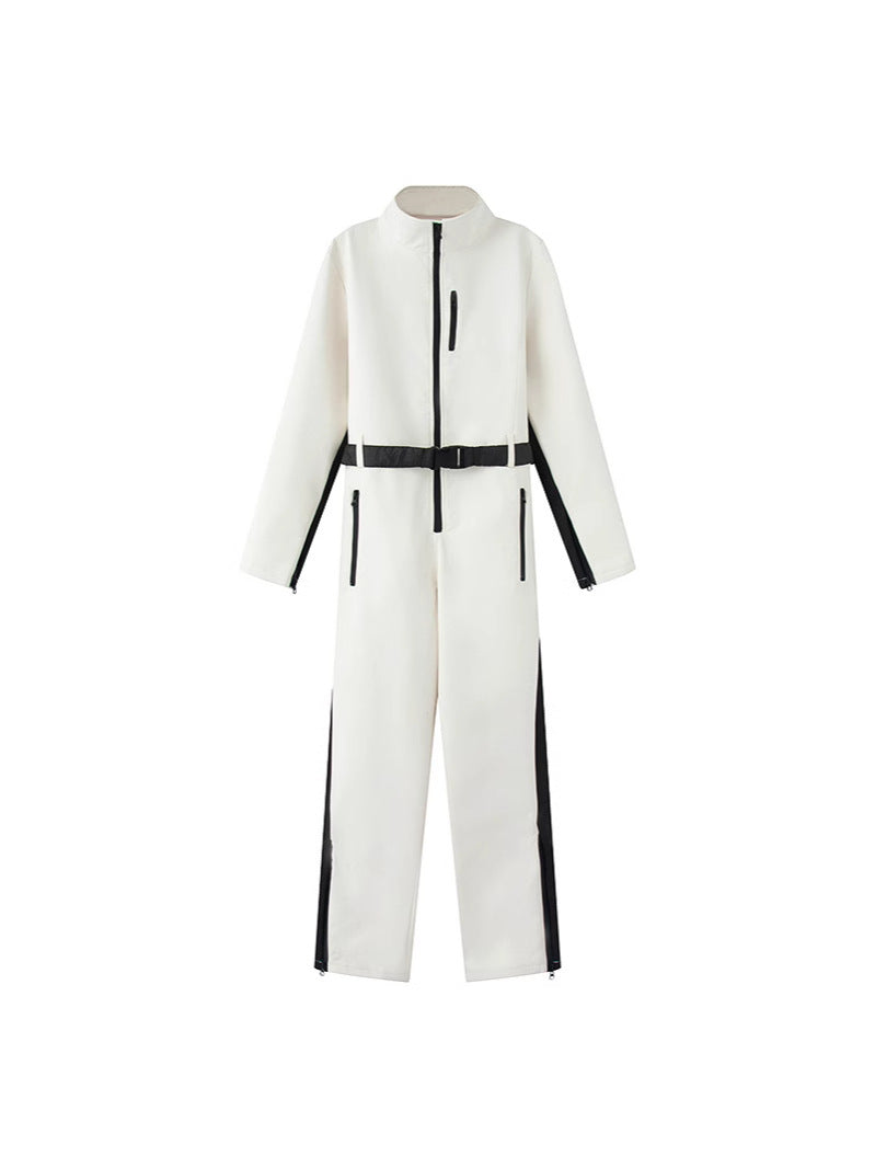 Luxe Belted Contrast Zip Ski Jumpsuit – One-Piece Snow Suit