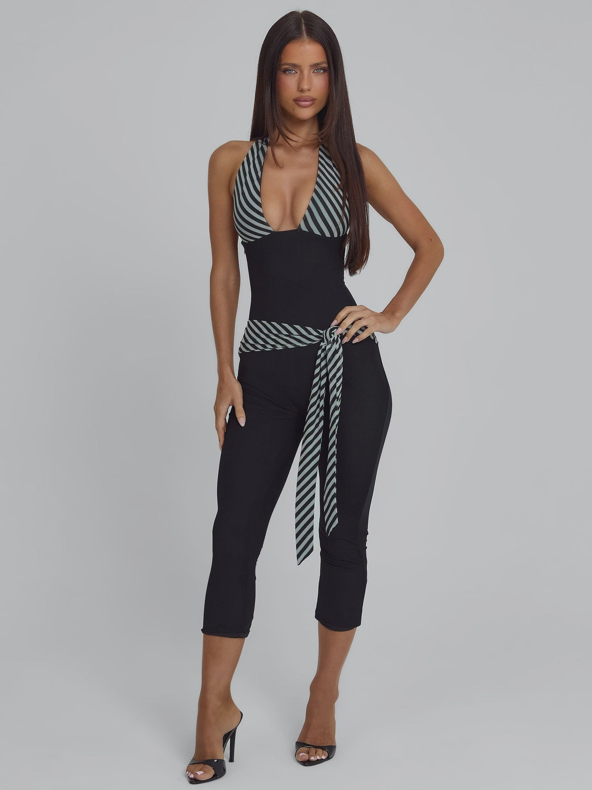 Printed Deep V Halter Jumpsuit