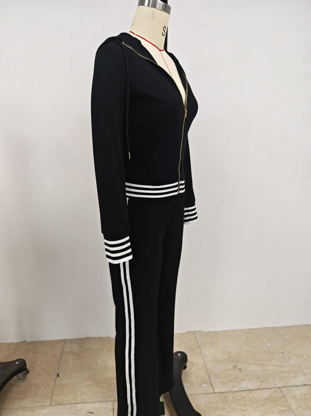 Retro Hooded Zipper Knitted Jumpsuit – Dark Blue