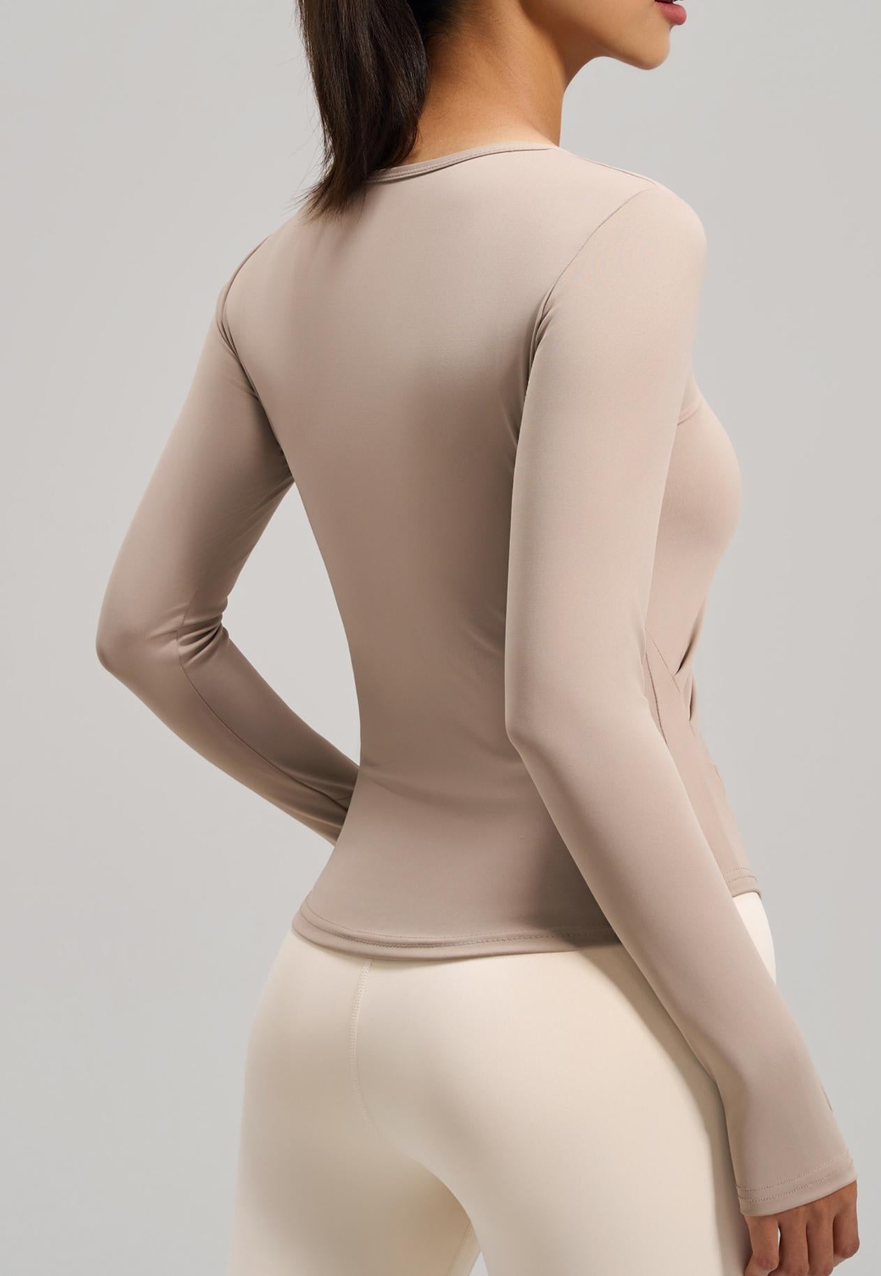 Lila Zen Nude-feel V-neck Fitted Waist Pleated Long-sleeved Yoga Wear