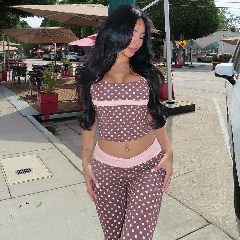 Sleeveless Polka Dot Two-Piece Set