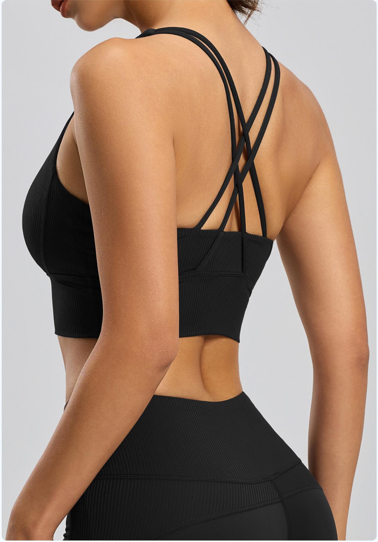 Lila Zen Striped Shock-Proof Double-Strap Thin Shoulder Straps Crossback Yoga Bra