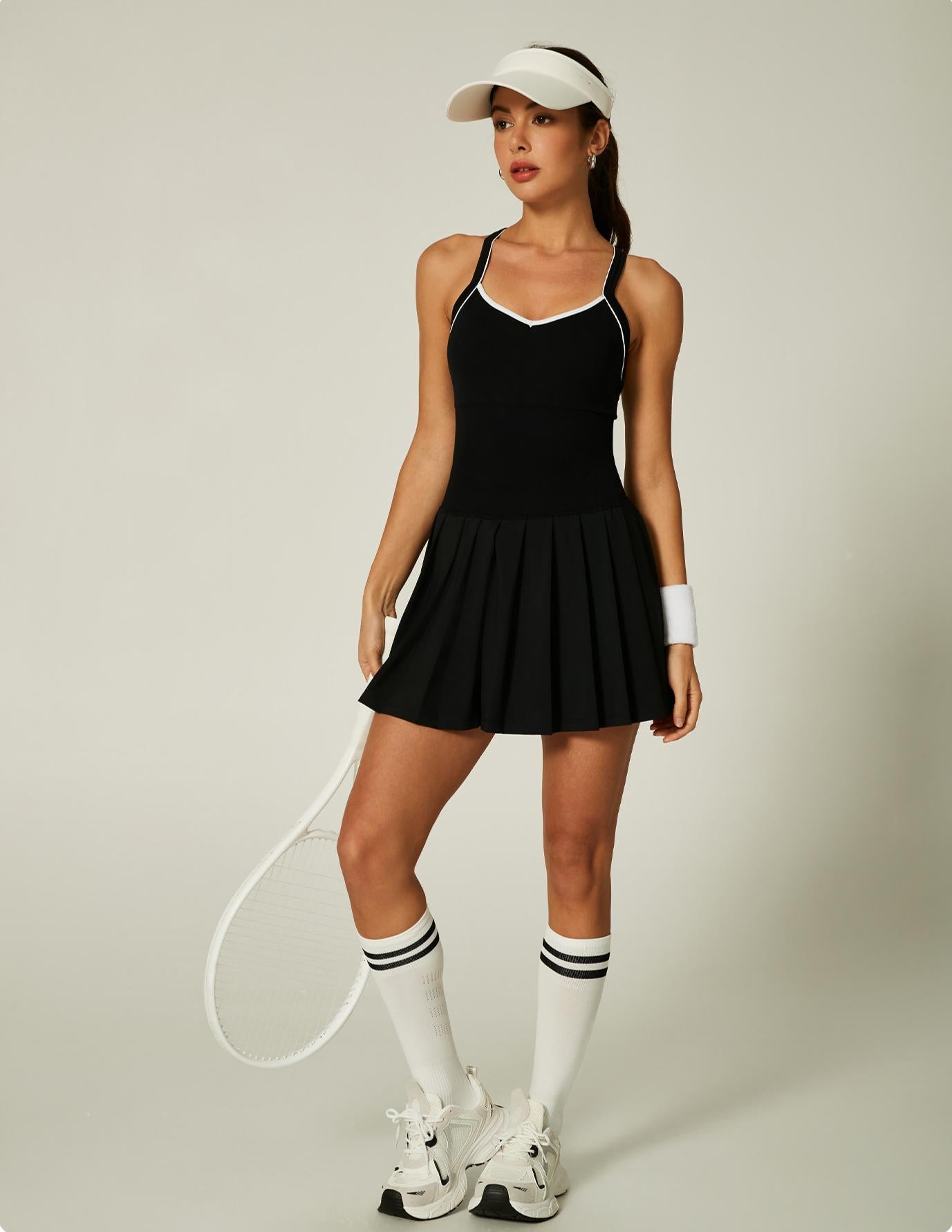 Lila Zen new high-elastic color-blocked pleated jumpsuit tennis dress