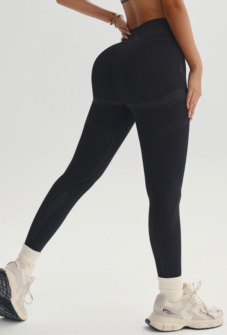 Lila Zen Striped Seamless Quick-Drying Fitted Waist-Slimming Sports Yoga Wear