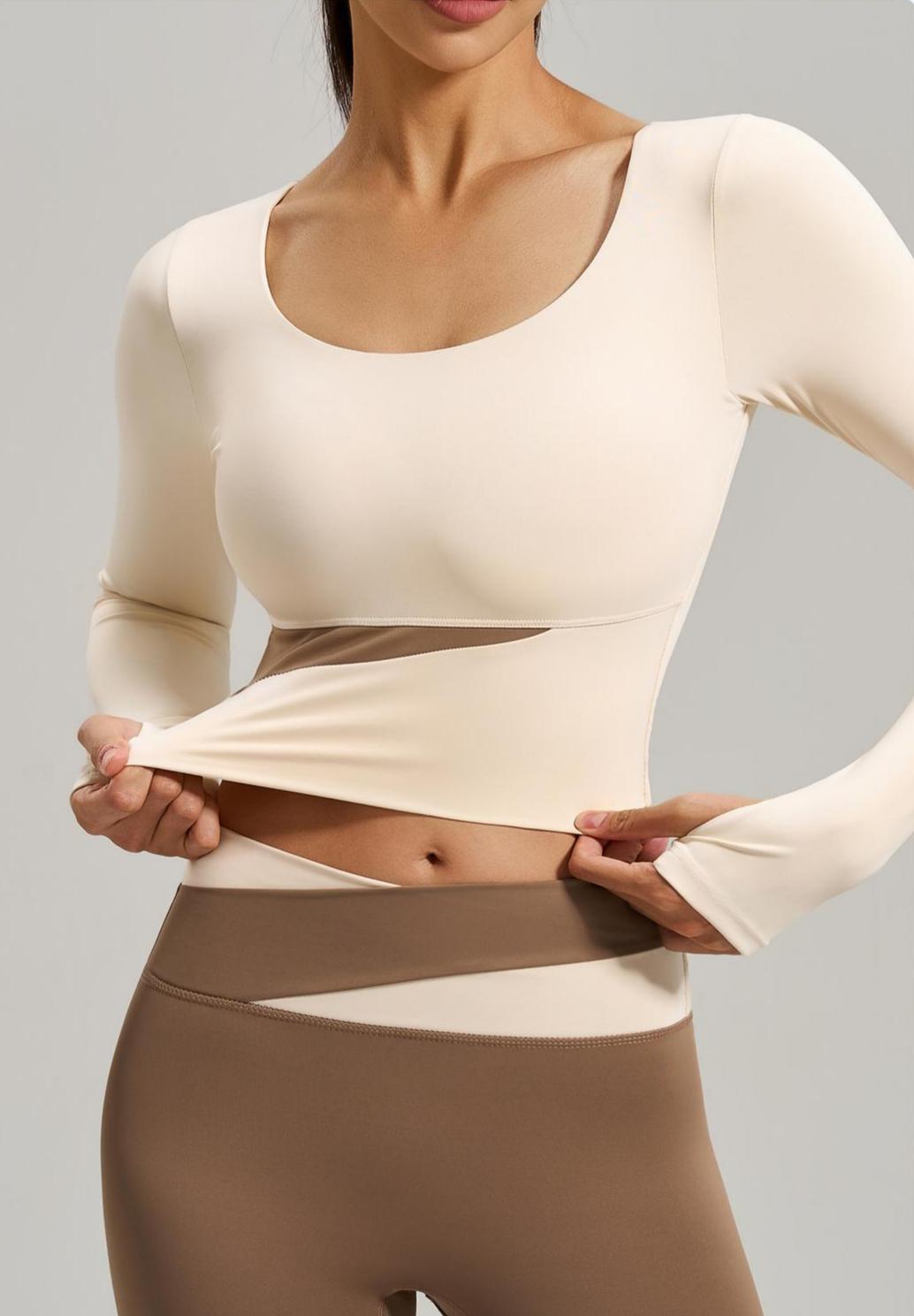 Lila Zen Peach Color Block Yoga Long Sleeve