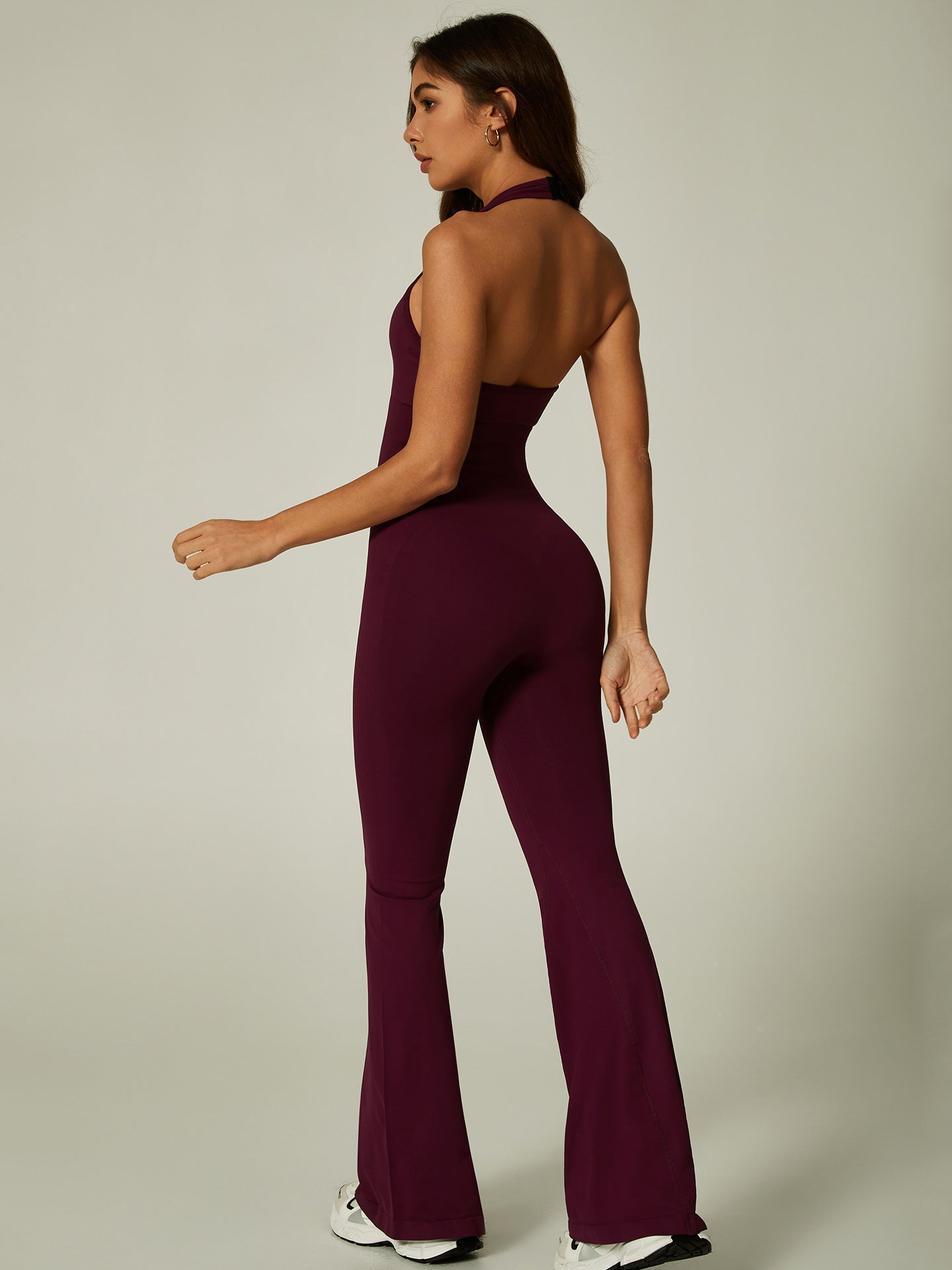 Lila Zen Sexy Halter-Neck Backless Flare Pants Yoga Fitness Sports Bodysuit