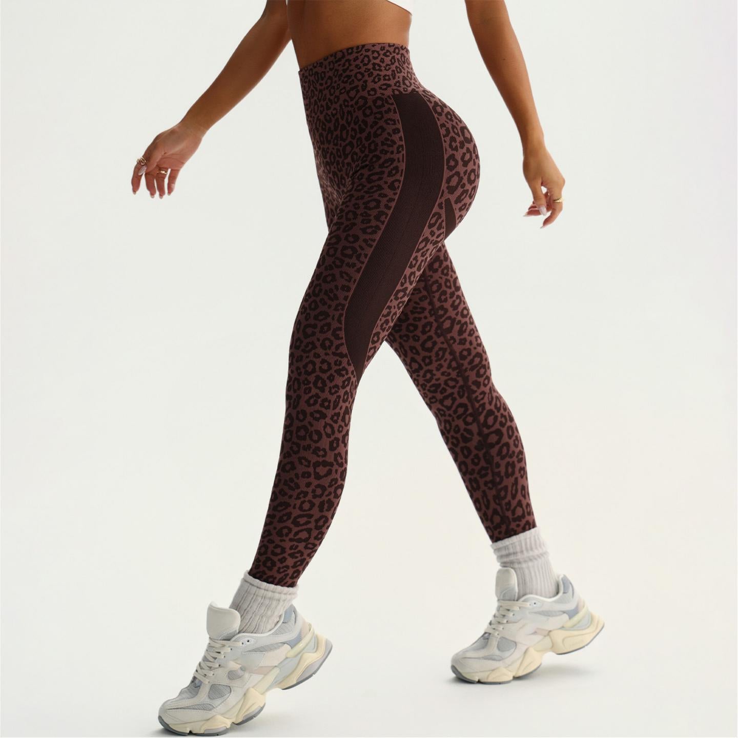 Lila Zen New Leopard Print V-Line High-Waisted Hip-Lifting Yoga Pants