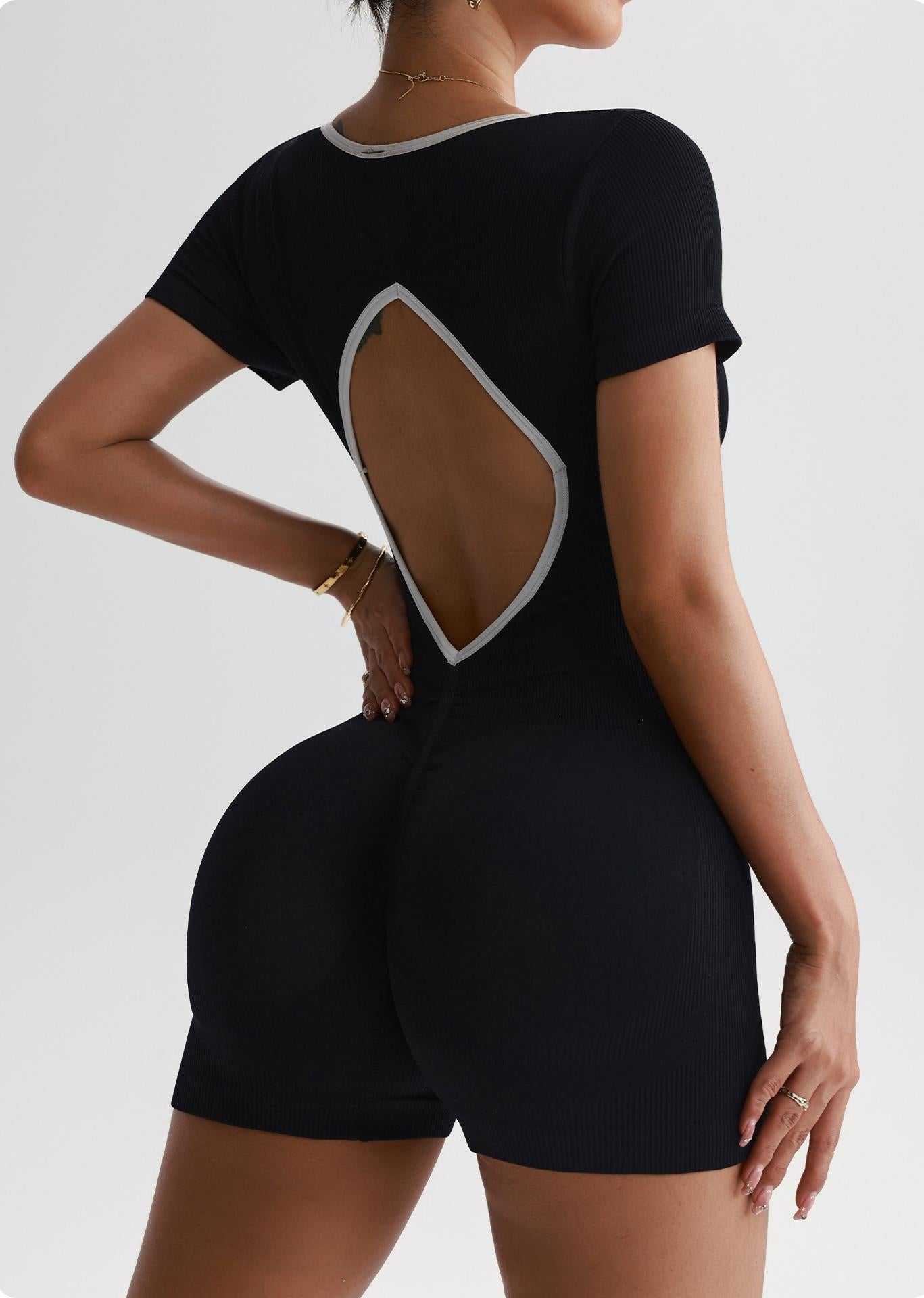 Lila Zen Square Neck Color Block Seamless Hip-Lifting Backless Bodycon Yoga Suit